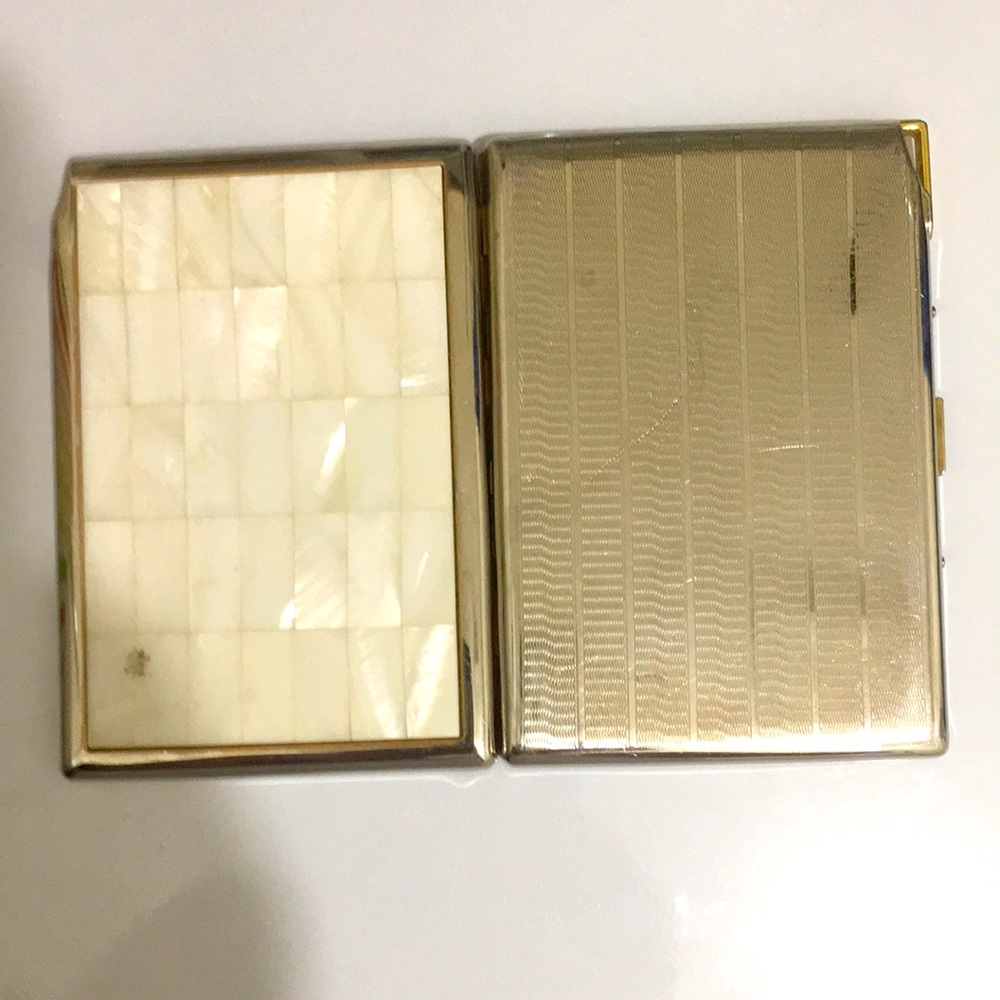Colibri Lighter and Cigarette Case, Gold Tone w Mother of Pearl Setting, VTG - Picture 5 of 16